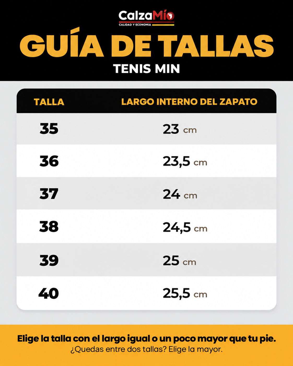Guía de tallas Tenis CalzaMío