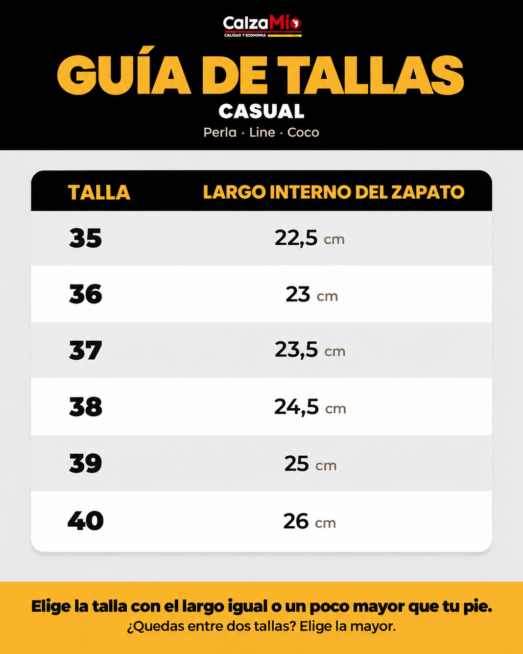 Guía de tallas Casual CalzaMío